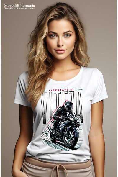 StoryGift Romania Tricou Femei cu Barbat Cu Echipament Pe Motor Viteza Adrenalina Libertate Si Vit,White_S