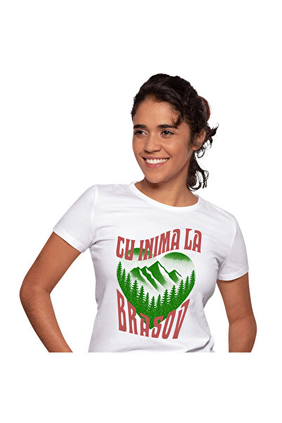 StoryGift Romania Tricou Femei cu Inima Verde Cu Priveliste Montana Padure, A...