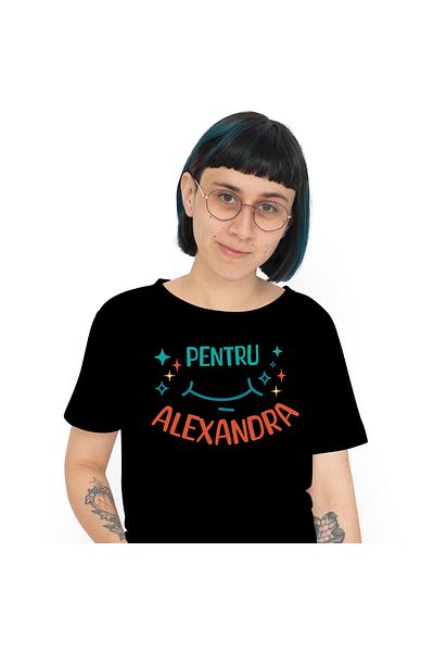 StoryGift Romania Tricou Femei cu Zambet Larg Stele, Iubire dragoste, apreciere cu imprimeu pe Fat,Black_S