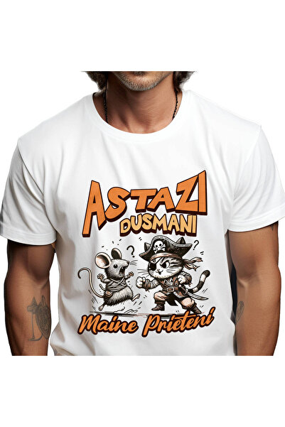 StoryGift Romania Tricou Barbati cu Lupta Soarece Si Motan Pirat Cu Palarie, ...