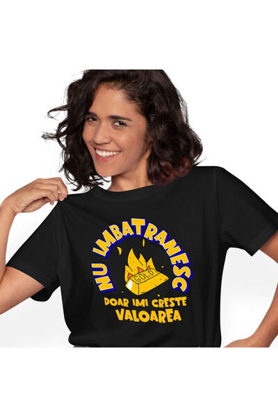 StoryGift Romania Tricou Femei cu Lingou De Aur Galben In Flacari Milionar, Avere, Bani, Faraon cu,Black_XS