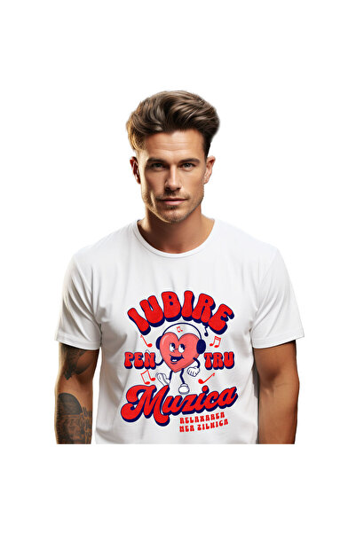 StoryGift Romania Tricou Barbati cu Inima Vesela Cu Casti Audio Dragoste Muzi...