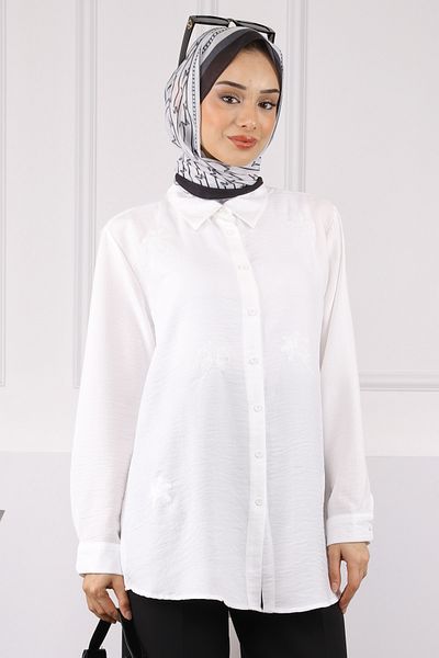 İmajButik Ecru Sequin Embroidered Shirt