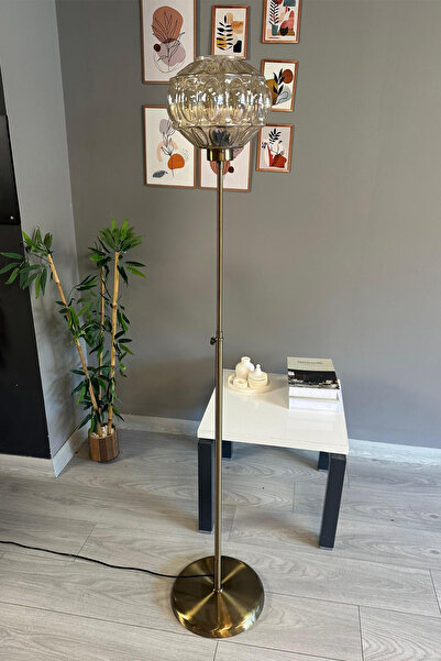 Bamyum Cam Bal Rengi Düz İnce Gövde Lambader Modern Oturma Odası