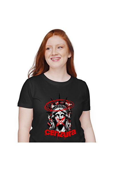 StoryGift Romania Tricou Femei cu Chip Statuia Libertatii Cenzura New York Arta Moderna cu imprime,Black_M