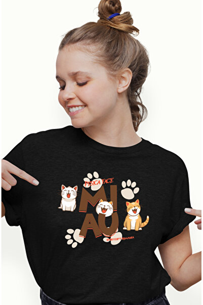 StoryGift Romania Tricou Femei Pisici fericite text pisica face miau cu impri...