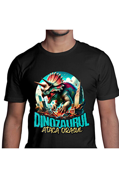 StoryGift Romania Tricou Barbati cu Dinozaur Fioros Distruge Oras 3D, Copii, ...