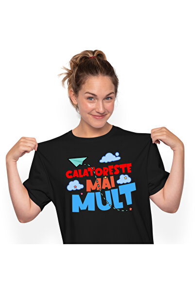 StoryGift Romania Tricou Femei cu Iubitorii De Aventura Calatoreste mai Mult Avion de Hartie cu im,Black_L