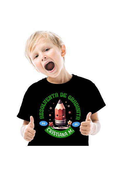 StoryGift Romania Tricou Copii cu Creion Ascutit Vesel Flori Colorate Text Absolvent De Gradinita ,Black_12ANI