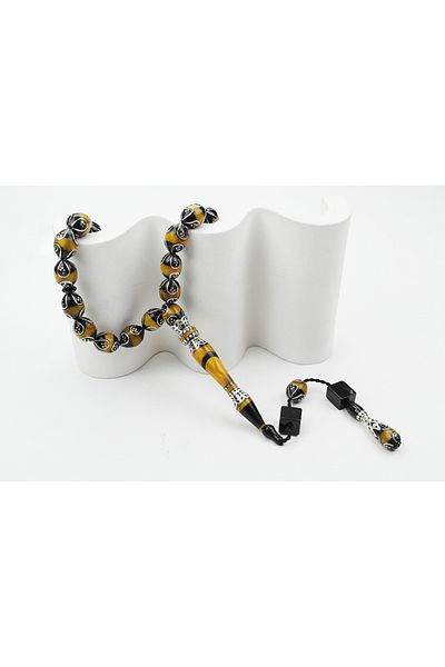 Skygo Oltu Stone and Galalith Beyzi Cut Drop Embroidered Rosary