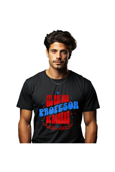 StoryGift Romania Tricou Barbati cu Mesaj Iluzie Optica Stele Colorate Profes...