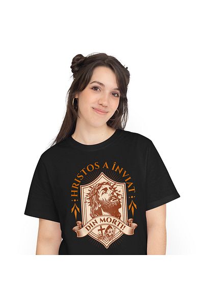 StoryGift Romania Tricou Femei cu Chip Iisus Hristos Cu Barba Si Par Lung , Paste Sarbatori Pascal,Black_XS