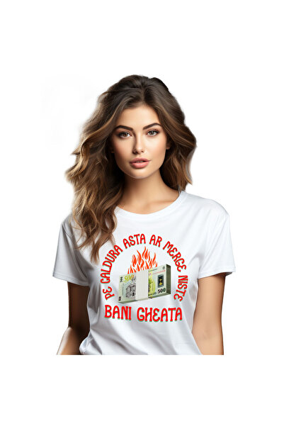 StoryGift Romania Tricou Femei cu Teanc de Bancnote 500 Lei bani Zburatori In Flacari, Milionar, A,White_XS