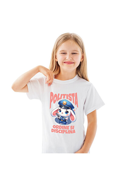 StoryGift Romania Tricou Copii cu Iepure Alb Cu Urechi Lungi Tinuta Politie A...