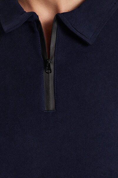 Tudors Men's Standard Fit Cotton Zippered Polo Neck T-Shirt with Lace-Up Waist Navy Blue Shorts Set