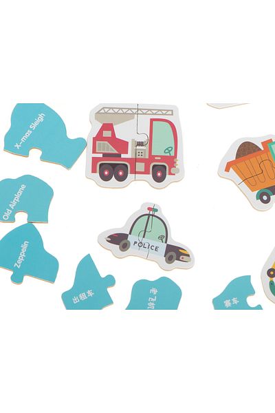 zola Set of 24 puzzles, metal box, vehicles