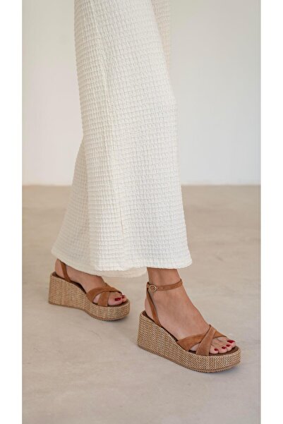 ECENİN BUTİĞİ Pescare Taba Süet Hakiki Deri Sandalet