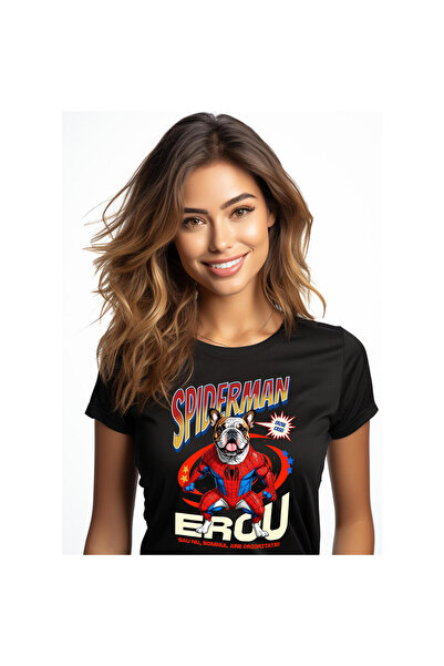 StoryGift Romania Tricou Femei cu Bulldog Caine In Costum de SpiderMan cu Pel...