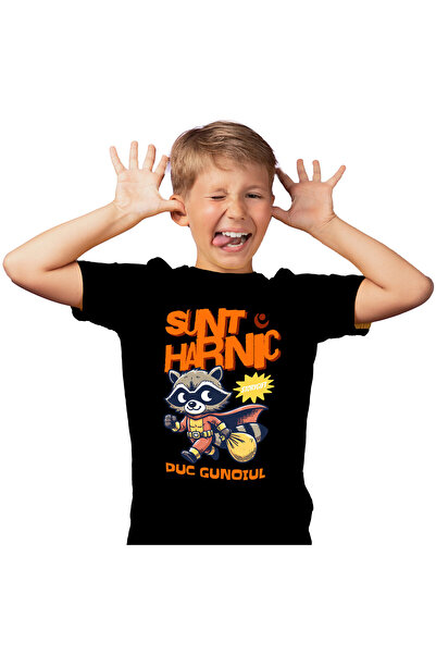 StoryGift Romania Tricou Copii cu Animal Cu Pelerina De Super erou, Sac Galben, Desene Animate cu ,Black_10ANI