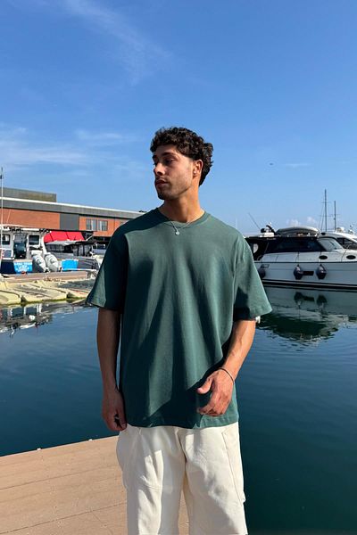 Flaw Wear Basic Green Crew Neck T-Shirt