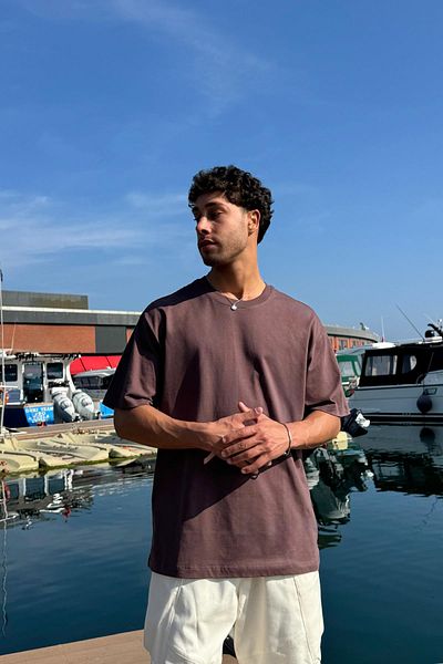 Flaw Wear Basic Brown Crew Neck T-Shirt