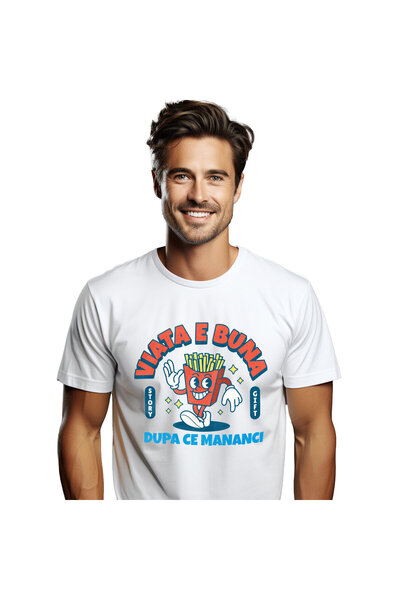 StoryGift Romania Tricou Barbati cu Portie Cartofi Prajiti Vesela Manancare F...