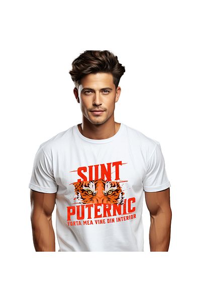 StoryGift Romania Men's T-shirt with Angry Tiger Eyes Motivational Message Power, Jungle Print, White_S
