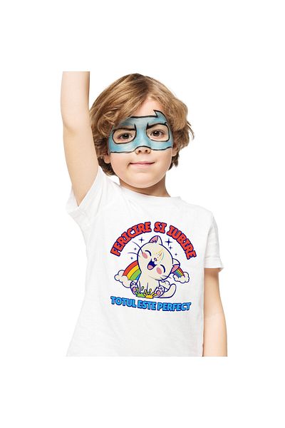 StoryGift Romania Tricou Copii cu Pisica Vesela Razand Curcubeu Colorat Iubitorii De Animale Pufoa,White_6ANI