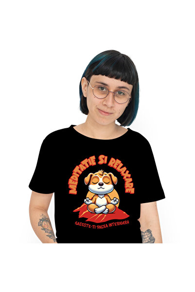 StoryGift Romania Tricou Femei cu Caine Relaxat Pozitie Yoga, Echilibru Spiri...