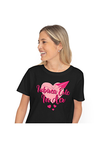 StoryGift Romania Tricou Femei cu Avion De Hartie Roz, Inima Romantica, Drago...