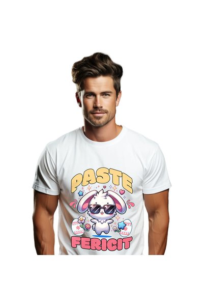 StoryGift Romania Tricou Barbati cu Iepure Cool Alb Cu Ochelari De Soare oua ...