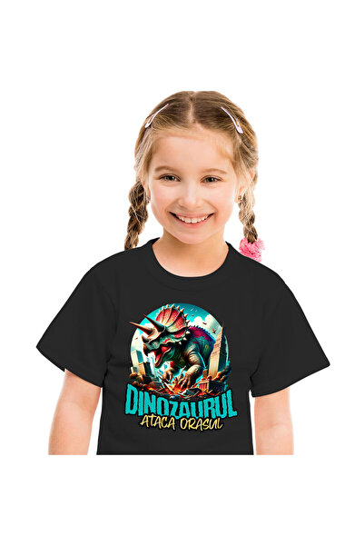StoryGift Romania Tricou Copii cu Dinozaur Fioros Distruge Oras 3D, Copii, De...
