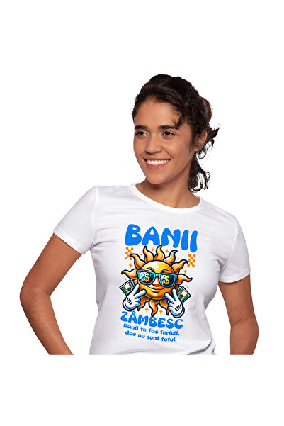 StoryGift Romania Tricou Femei cu Soare Zambitor cu Ochelarii Semn Dolar si B...