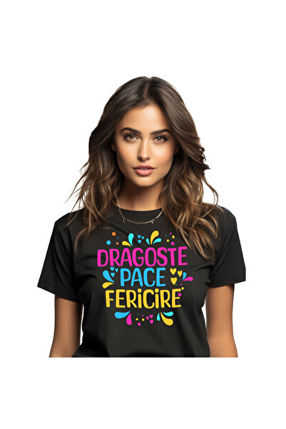 StoryGift Romania Tricou Femei cu Mesaj Inspirational Colorat Dagste pace Fer...