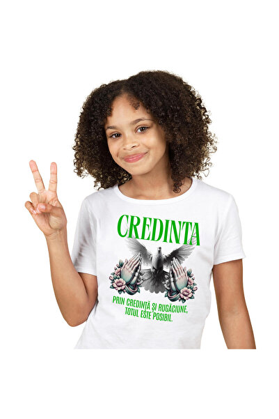 StoryGift Romania Tricou Copii cu Porumbel Alb Puritate Maine Rugandu-se Cred...