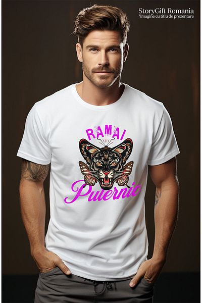 StoryGift Romania Men's T-Shirt Angry Tiger With Butterfly Wings Motivational, Power, Animal, White_S