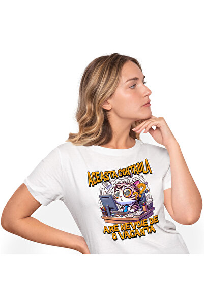 StoryGift Romania Tricou Femei cu Pisica Confuza Haioasa La Birou Calculator ...