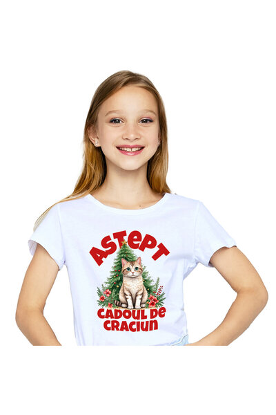 StoryGift Romania Tricou Copii cu Pisica Pufoasa Langa Bradul De Craciun, Iub...