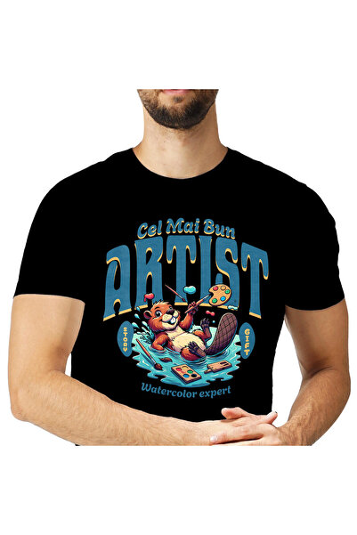 StoryGift Romania Tricou Barbati cu Castor Vesel In Mare De Apa Pensule Instr...