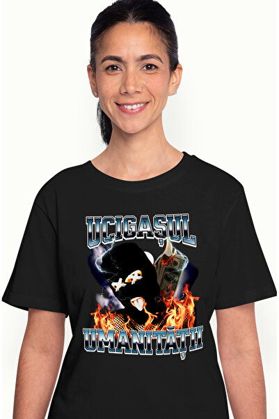 StoryGift Romania Tricou Femei ucigasul umanitatii om cu masca in flacari cu ...