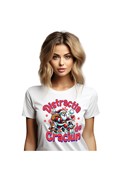 StoryGift Romania Tricou Femei cu Mos Craciun Bataie Cu Bulgari Ren Om De Zap...