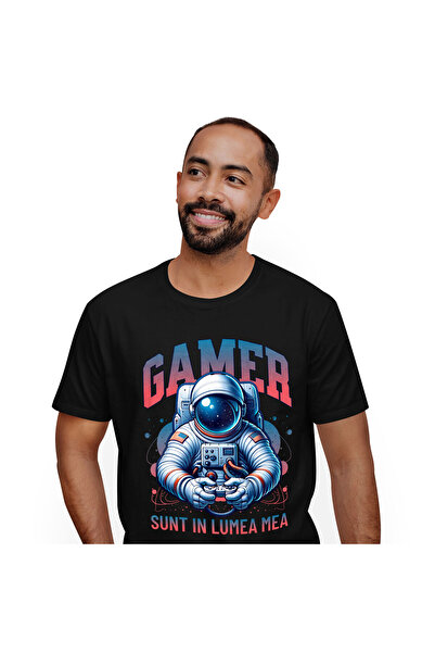 StoryGift Romania Tricou Barbati cu Om In Costum Astronaut Spatial, Gamer Man...