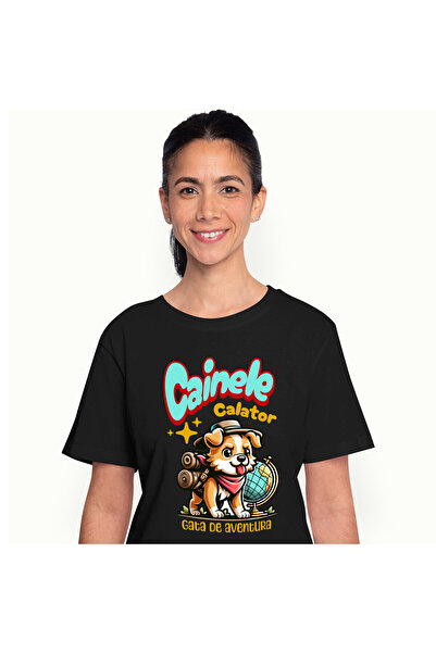 StoryGift Romania Tricou Femei cu Caine Gata De Aventura Cu rucsac De Drumeti...