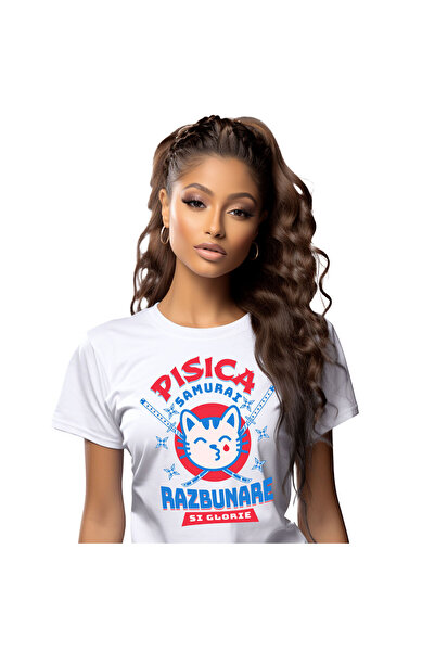 StoryGift Romania Tricou Femei cu Pisica Cu Lacrima Sange Sabii De Ninja Samurai , Animal Blanos, ,White_M