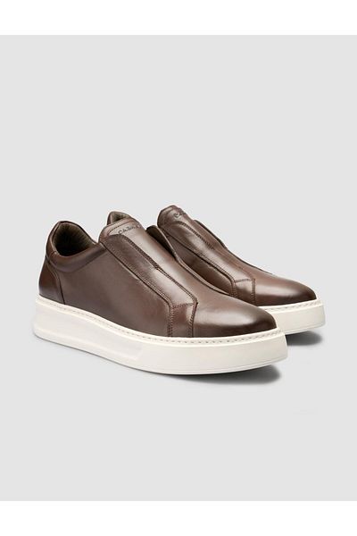 Cabani 100% Genuine Leather Brown Men's Sneakers