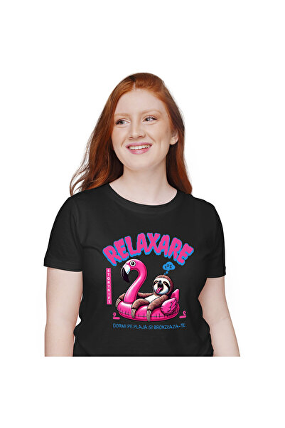 StoryGift Romania Tricou Femei cu Animal Lenes Pe Colac Pasare Flamingo, Rela...