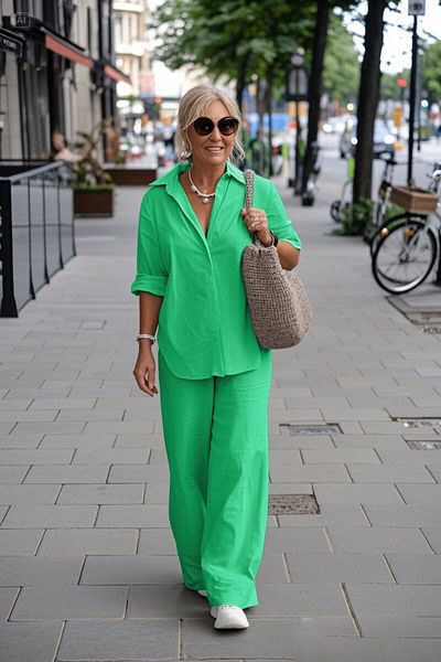 Toridas Double Suit Bottom Top Linen Casual Green