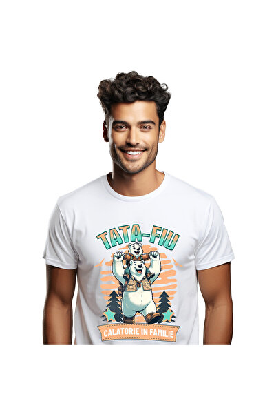 StoryGift Romania Tricou Barbati cu Urs Polar Aventura Tata Si Fiu Veselie Ca...