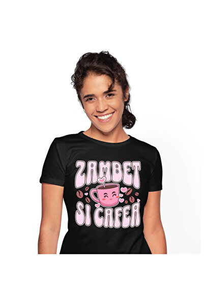 StoryGift Romania Tricou Femei cu Cana De Cafea Zambitoare Iubire Inimioare R...