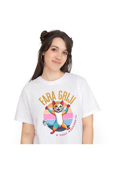 StoryGift Romania Tricou Femei cu Pisica Colorata Vesela Iubitorii De Motani, Animal Blanos cu imp,White_M